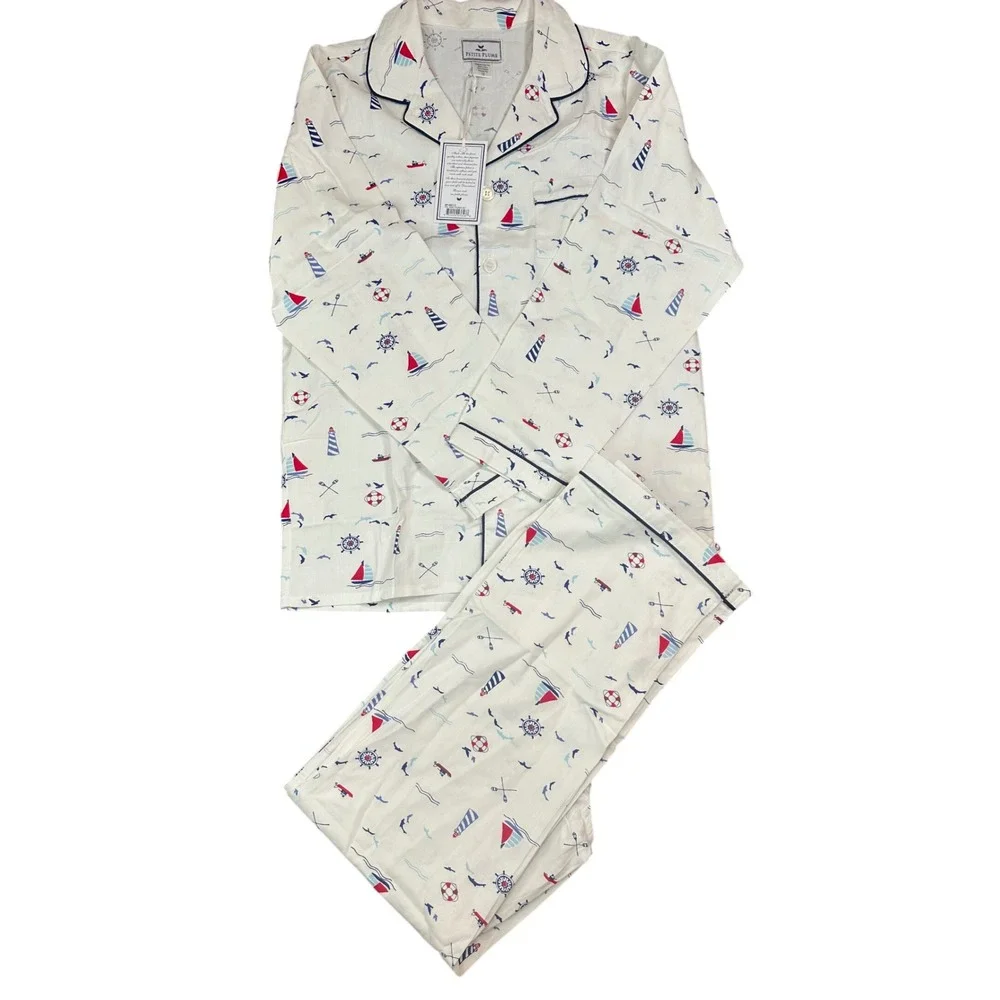 Petite Plume Kids Sail Away Pajama Set White Nautical Sailboat SPJSA112 Size 12